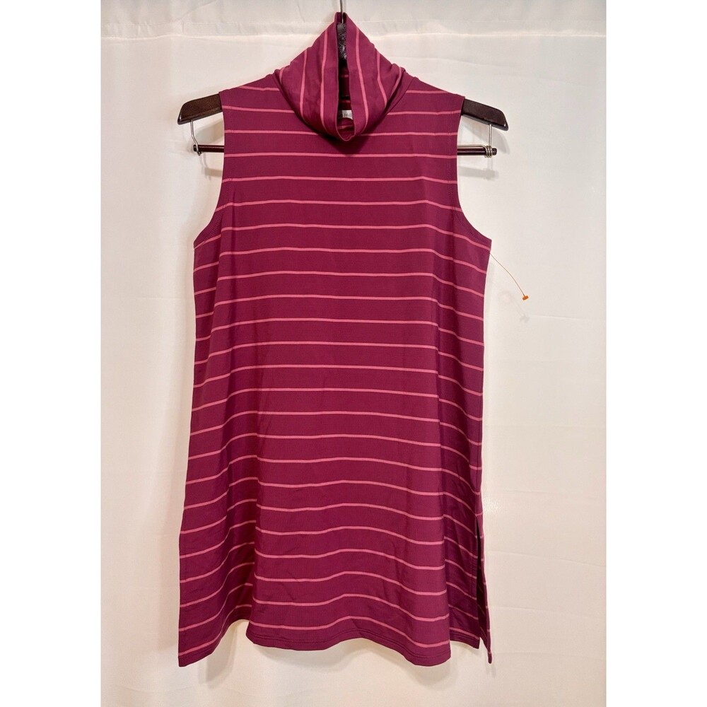 Garnet Hill Women’s Stripes Turtleneck Dress Small Lyocell Tencel Wine Red NWT